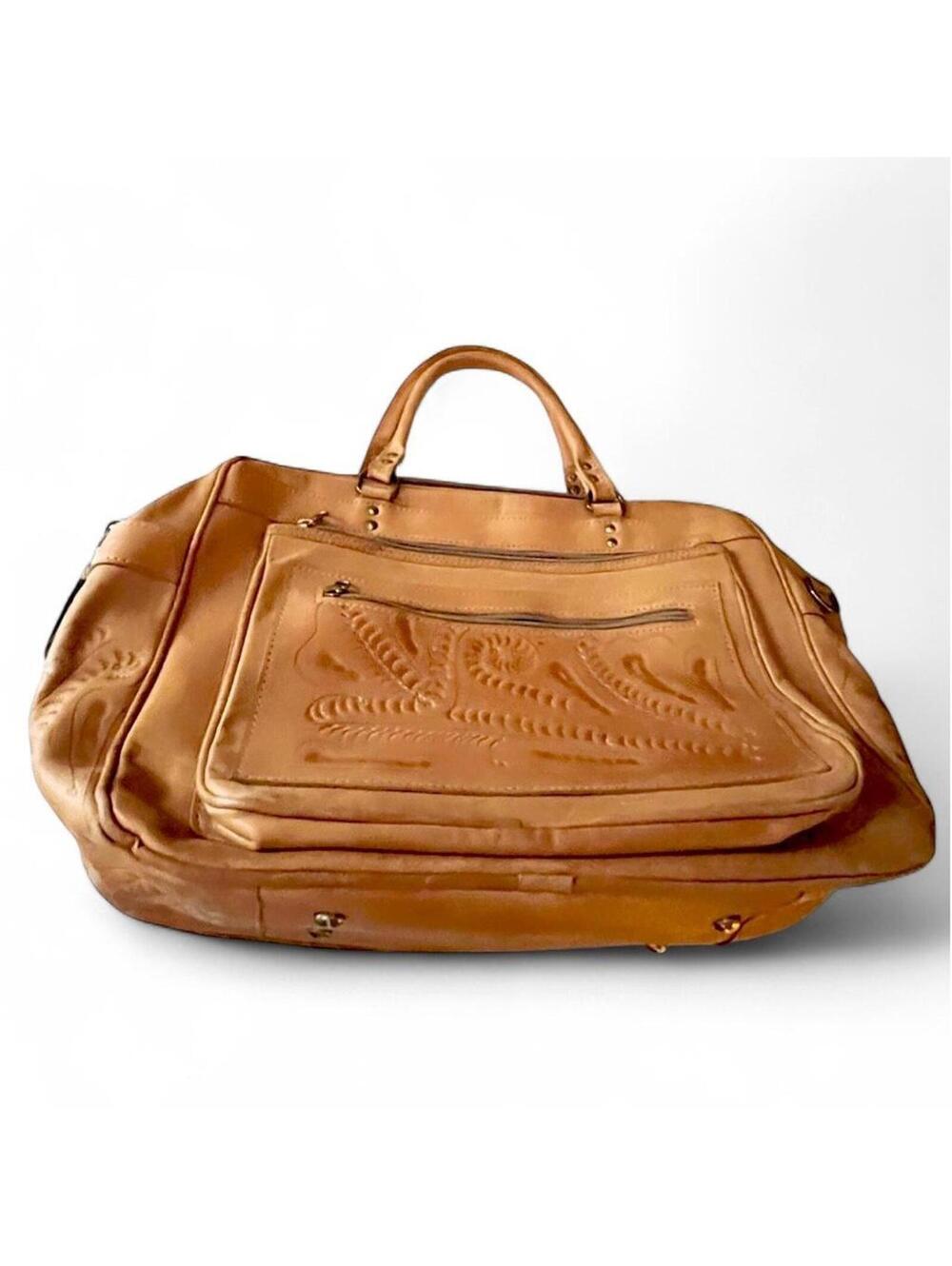 Hand Tooled Leather Duffel Bag Western